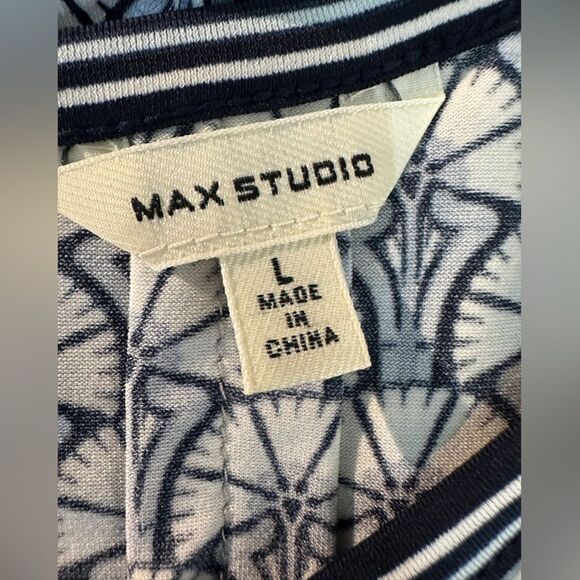 Max Studio Women's Printed Sleeveless Fit and Flare Dress Size L Blue Navy - Picture 9 of 10